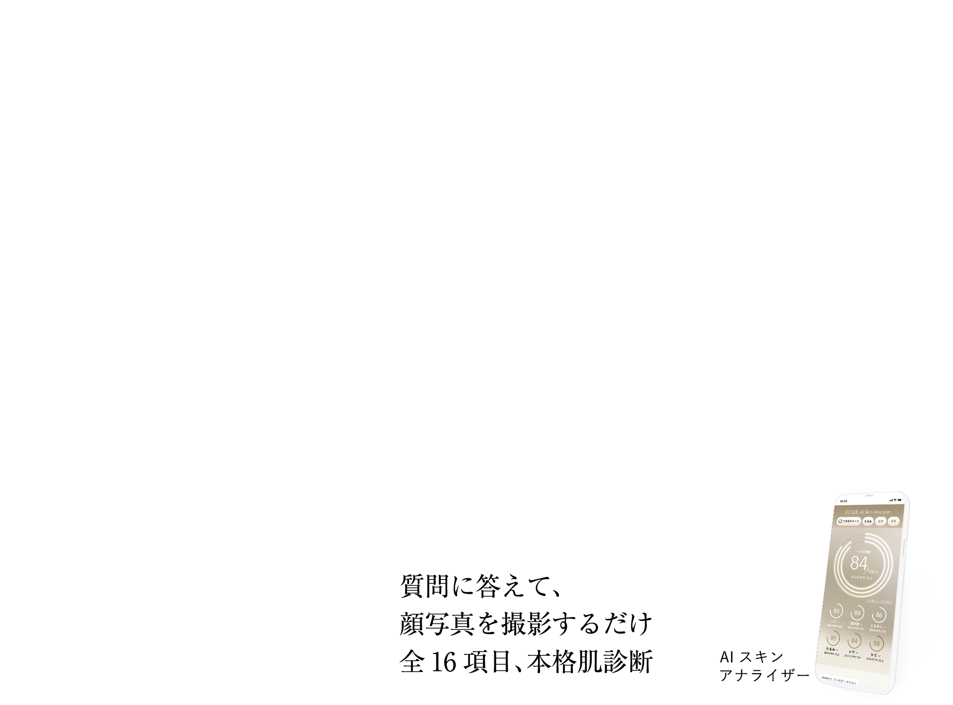 Just answer questions and register a photo. Full 16-item professional skin analysis